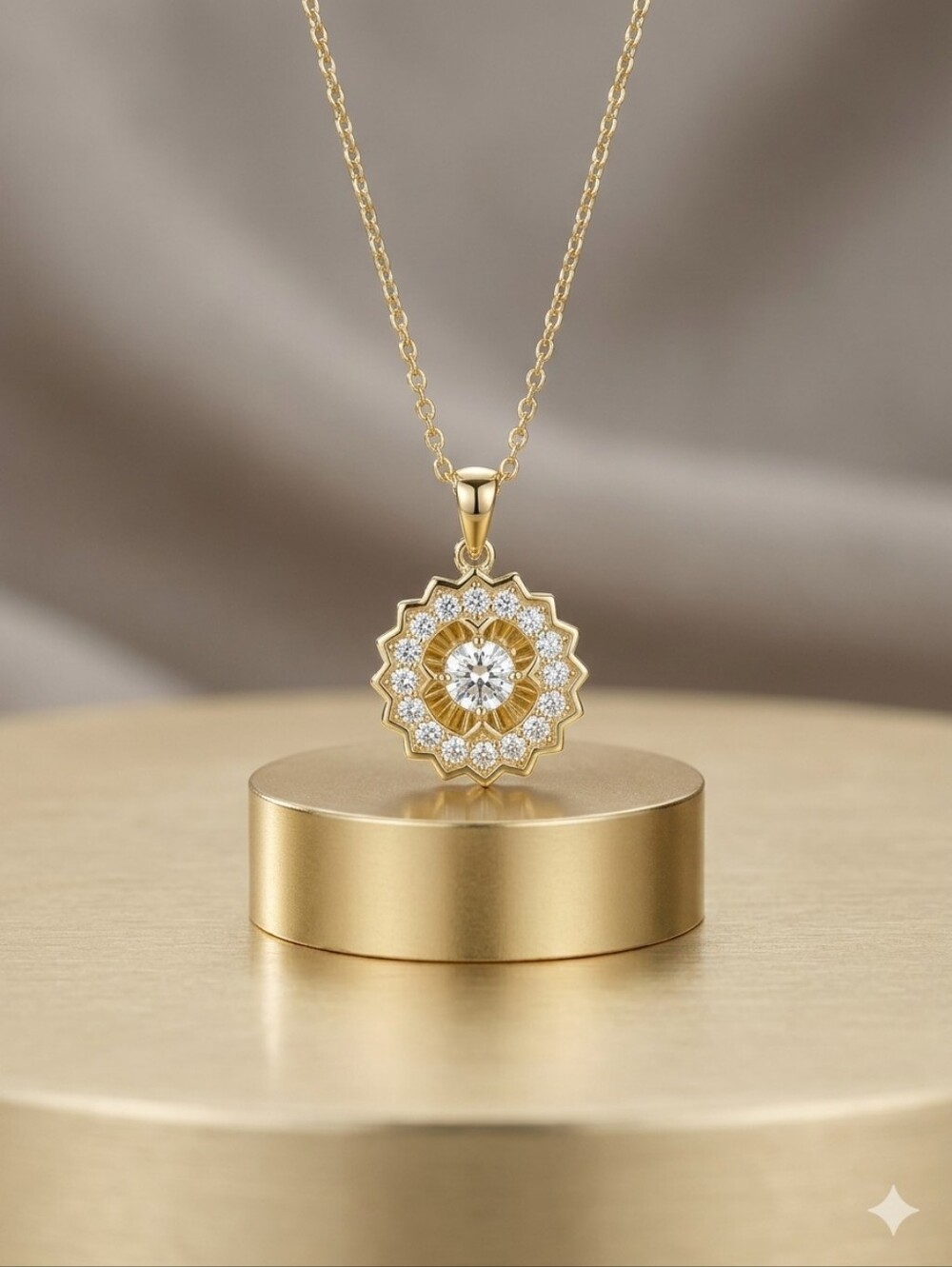 Moissanite 0.9CTW NWT 925 Silver With Gold Over Round "Dancing" Pendant, + Chain